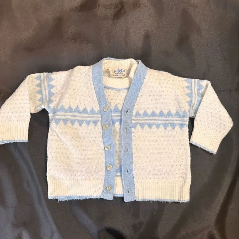 Vintage Baby blue and cream Twin set short sleeve sweater/cardigan size 18 mths